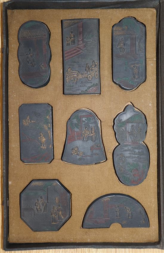 Three cased Chinese inkstone sets